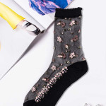 Носки женские длинные. Черные с черной сеткой. Сетка. Тип33. Черный.