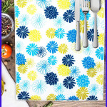 Коврик для сушки посуды. Цветы синие на белом. Белый / синий.