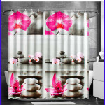 Штора для ванной. Цветы и камни. С кольцами.