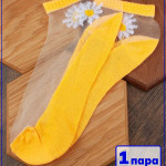 Носки женские короткие. Ромашки. Сетка. Тип35. Оранжевый.