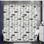 Штора для ванной. Черно-былые рыбы. С кольцами.