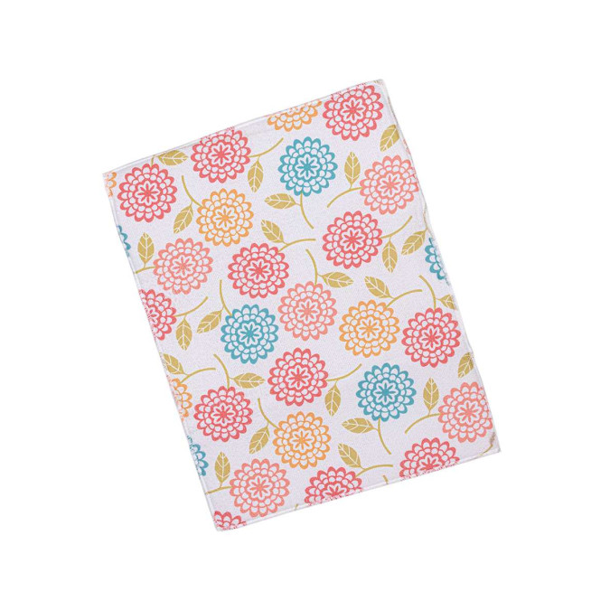 Коврик для сушки посуды. Цветы орнамент. Белый.