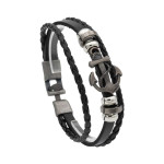Браслет экокожа. Черный. Якорь. 6078